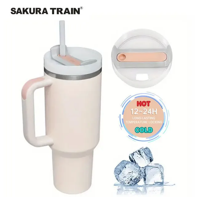 Stainless steel portable thermo mug with straw in different colours