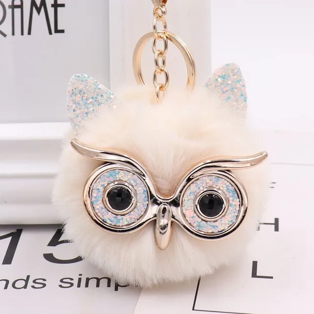 Owl pendant for handbag with fur