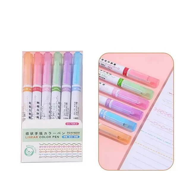 6 pcs Creative Flower Pen on Marking Keys and Contur - Fast-drying Fluorescent Pen, Fine Draws, For Students and Notes