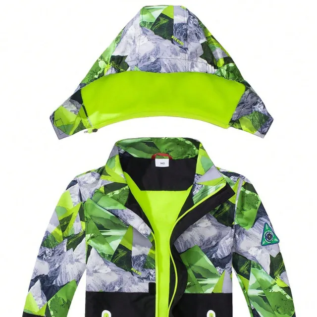 Children's autumn and spring jacket with hood with patchwork printing