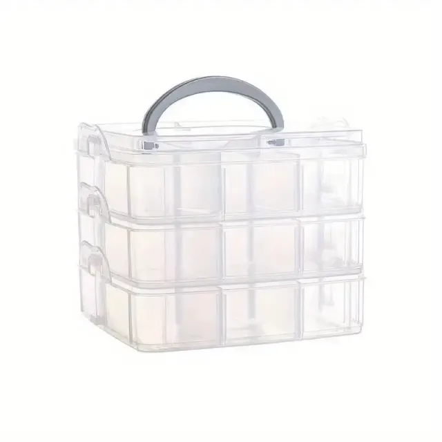 1pc 3-Tier 18-Grid Transparent Adjustable Foldable Plastic Storage Box for Organization Toys, Jewels &amp; Accessories