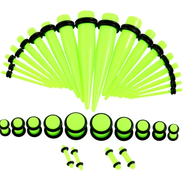 Set of various colour acrylic ear stretchers - 36 k Light Green