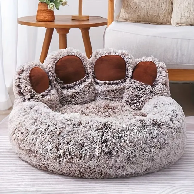 Dog and cat bed in the shape of a bear's paw - soothing donut bed for dogs