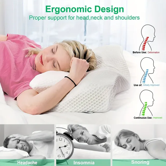 Anatomical memory foam pillow for neck and shoulder pain - for all sleeping positions