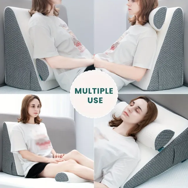 Sleeping wedge 3v1 with breathable air layer and memory foam, suitable for sleep, postoperative care and relief from heartburn.