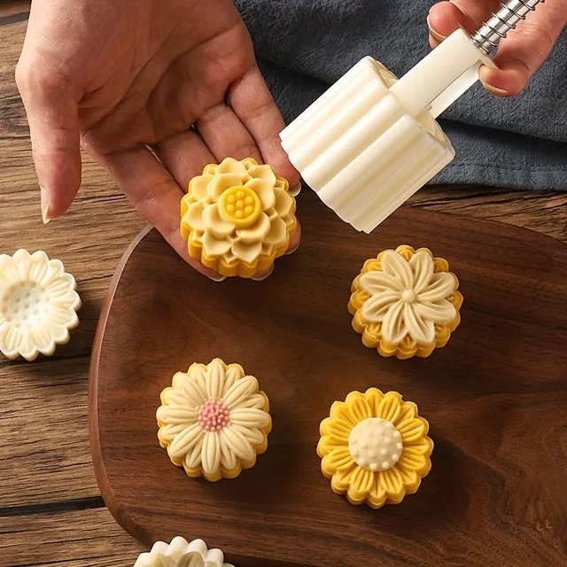 Set practic de forme pentru mooncake cu flori - ideal pentru prepararea acasă a mooncake-urilor cu diverse modele, pentru Festivalul Mijlocului Toamnei și alte ocazii