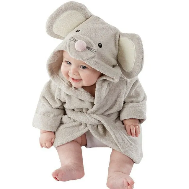 Children's bathrobe with hood and animal motifs