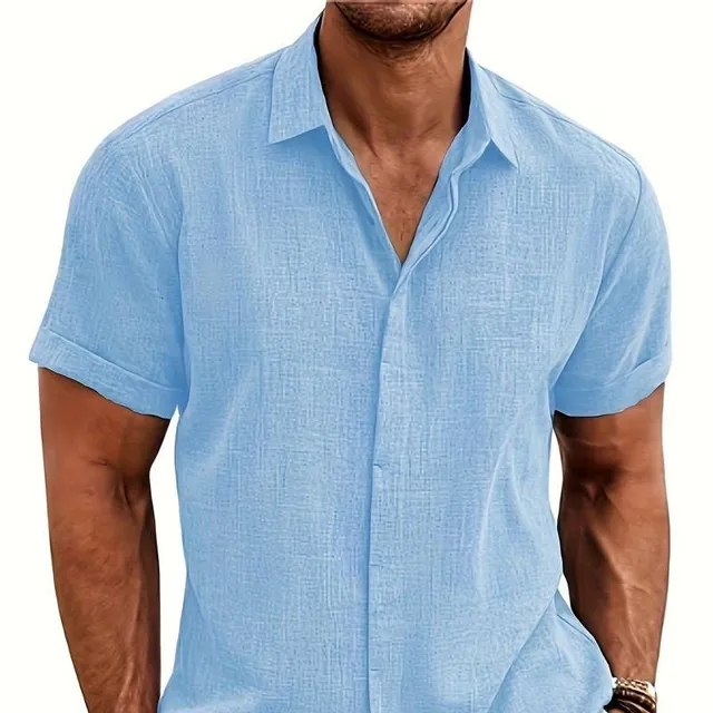 Men's stylish and casual free shirt with collar, buttons and short sleeves