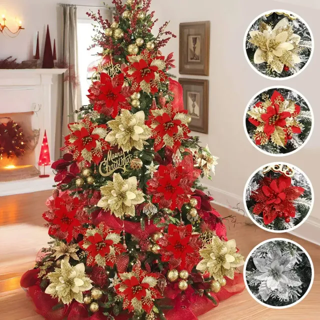 Sparkling artificial Christmas flowers for hanging for decorating the tree and home