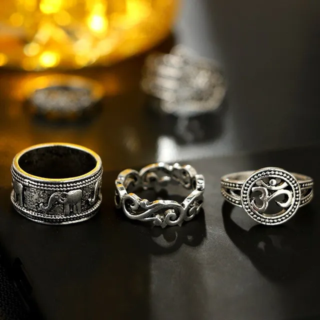 Dámsky set štýlových prstienkov - 9 ks (silver)
