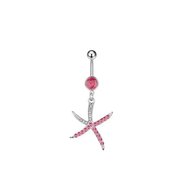 Dizajnový piercing do pupka v ružovej farbe a závesný ornament