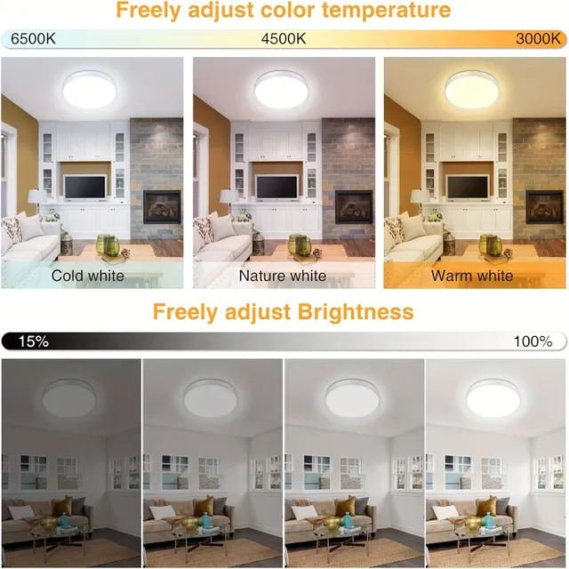 Kruhové LED stropní svítidlo 24W s dálkovým ovládáním, stmívatelné, IP54 voděodolné, 2200LM, vhodné pro obývací pokoj, ložnici, balkon a chodbu.