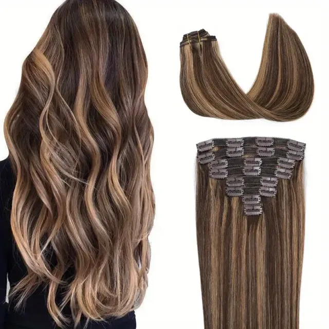 Extensions de cheveux naturels à clip pour femmes et filles - lisses, Remy, pour un usage quotidien