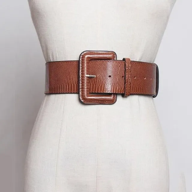 Women's wide belt with leather buckle