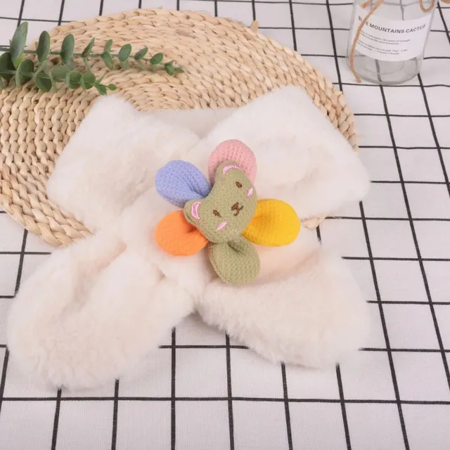 Children's winter scarf made of artificial fur with a motif of fruits and animals