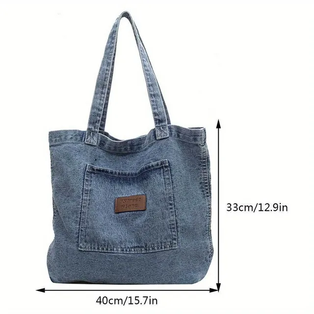 Geantă de pânză cu capacitate mare, tip crossbody din denim