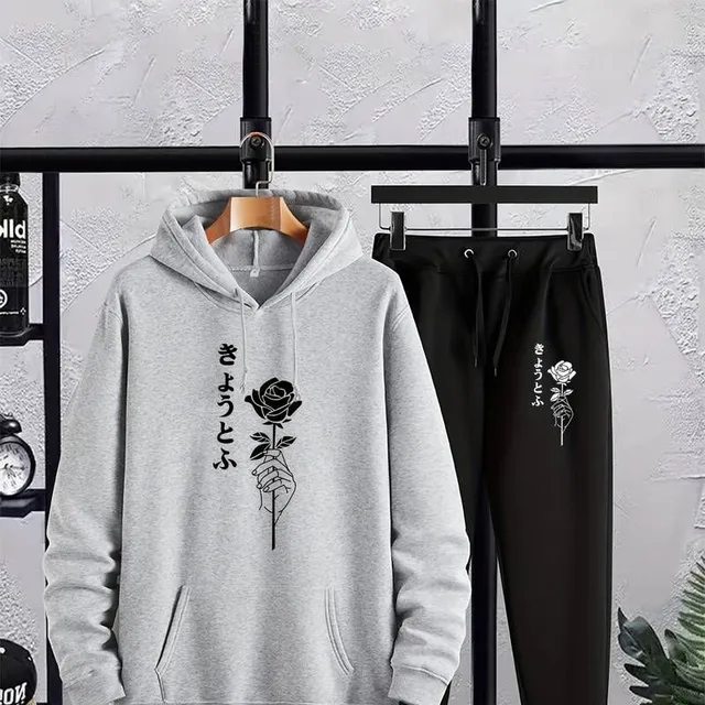 Men's casual tracksuit with rose print