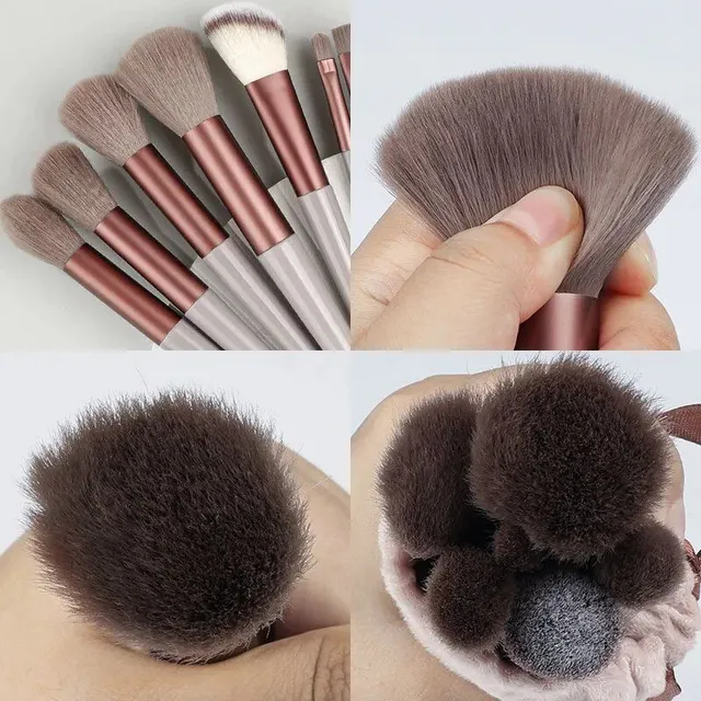 Set of 13 make-up brushes - soft and fluffy brushes on the base base, face, eye shadows and kabuki