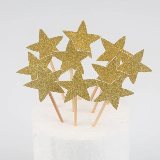 Decor pentru tort Topper Star Heart colorat pentru nunți (10 bucăți)