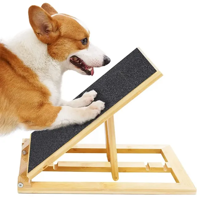 Folding wooden ramp for dogs with 3 heights and scraper