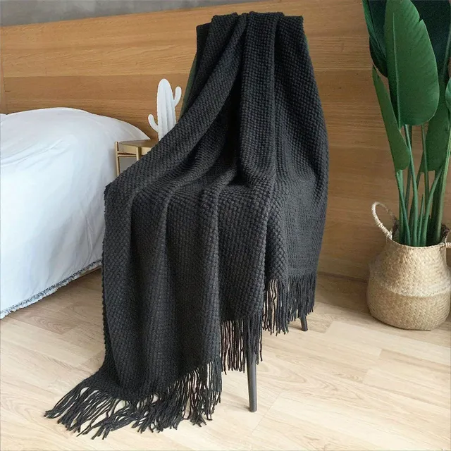 Knitted bedspread with tassels, lightweight bedspread for sofa, bed, couch, home decoration