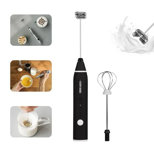 Powerful mini electric milk foamer with stainless steel whip for perfect coffee foam
