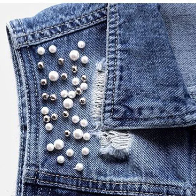 Women's denim vest with beads and slit