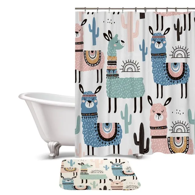 Shower curtain and preposition with llama 2 pcs