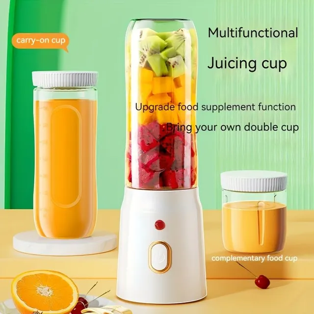 Small multifunctional sports mixer with juice, 2pcs container, charging, to school/home