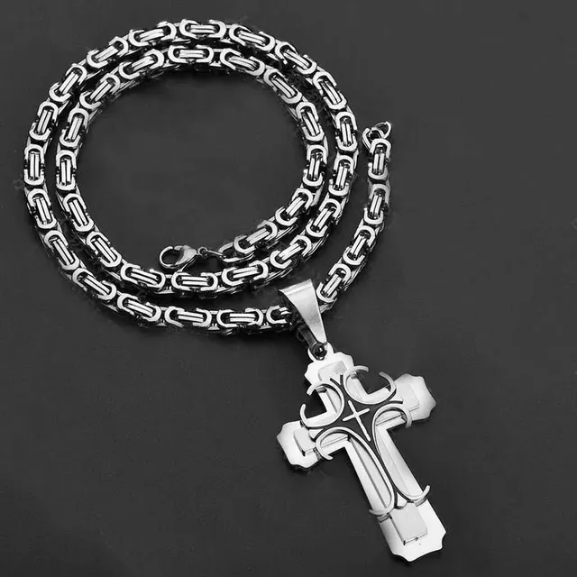 Collier en acier inoxydable pour homme avec croix