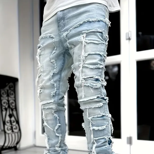 Y2k Hip Hop Stylish Jeans with Cutaway Ends - Men's Stretch Denim Pants for Casual Street Style