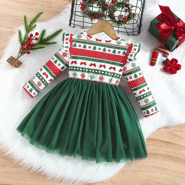 Christmas girls Tutu dress with tulle and long sleeves - elegant and festive dress for girls