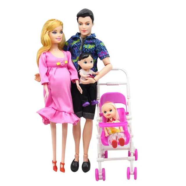 Pregnant Barbie doll with family and stroller
