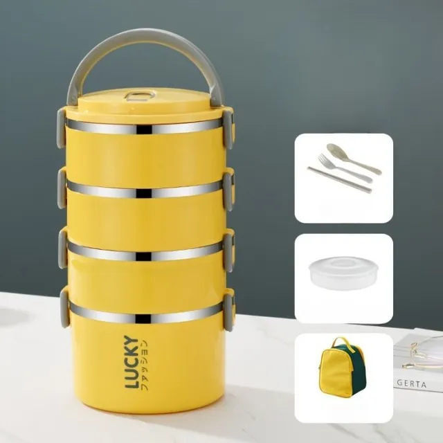 Multi-tier folding lunch box with thermal packaging and lid