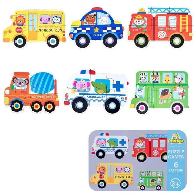 Set of wooden puzzles for children in various motifs