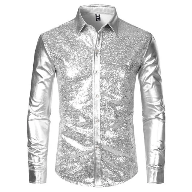 Men's stylish sequin long sleeve shirt