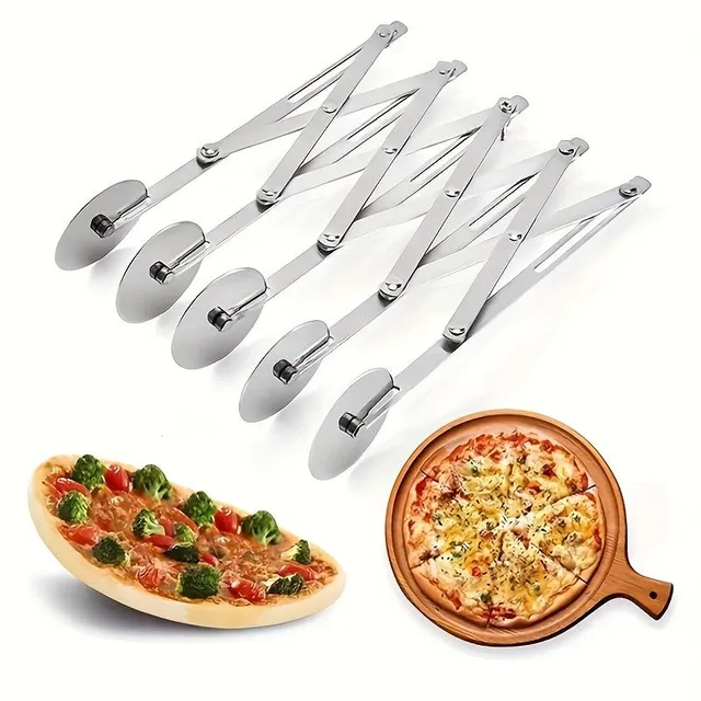 Professional 5-wheel stretching pizza cutter made of stainless steel, adjustable dough wheel cutter, bread dough divider, pizza knife