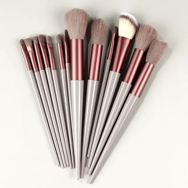 Set of 13 make-up brushes - soft and fluffy brushes on the base base, face, eye shadows and kabuki