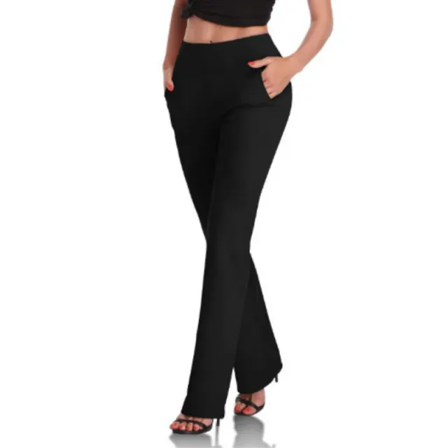 Elegant high-waisted trousers - elasticated waist, slightly stretchy, straight legs, with pockets