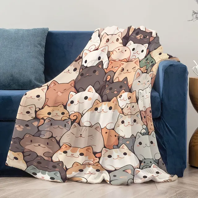 Stuffed flannel cat print throws, soft blankets for sofa, couch, office, bed, camping and travel.