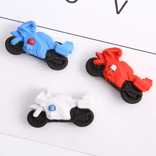 Set of 3 cute rubber in motorcycle shape for school supplies