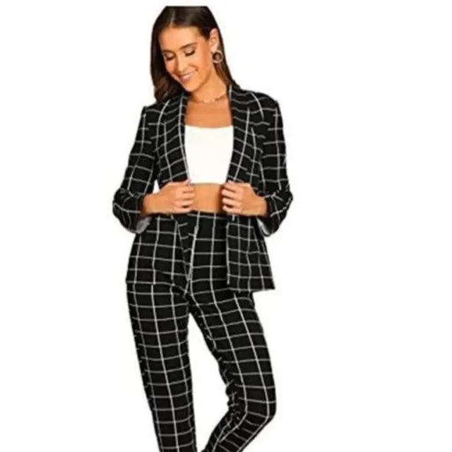 Formal polyester v-neck blazers and long trouser suits
