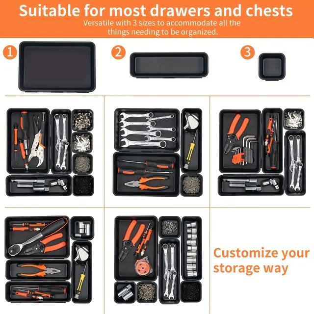 Packing 45 Pieces Organizer Toolbox Toolcase dividers Toolcase dividers, Tool socket organisers Storage compartments for roller toolbox, Work desk trays, Hardware Parts Screw nut Screw Small tool organisation, Black