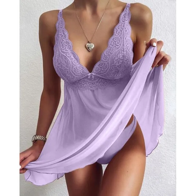 Chemise de nuit transparente pour femme avec haut en dentelle