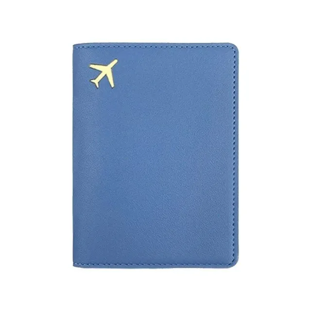 Fashion travel cover for PU leather passport with engraving of aircraft motive - passport protection and credit cards