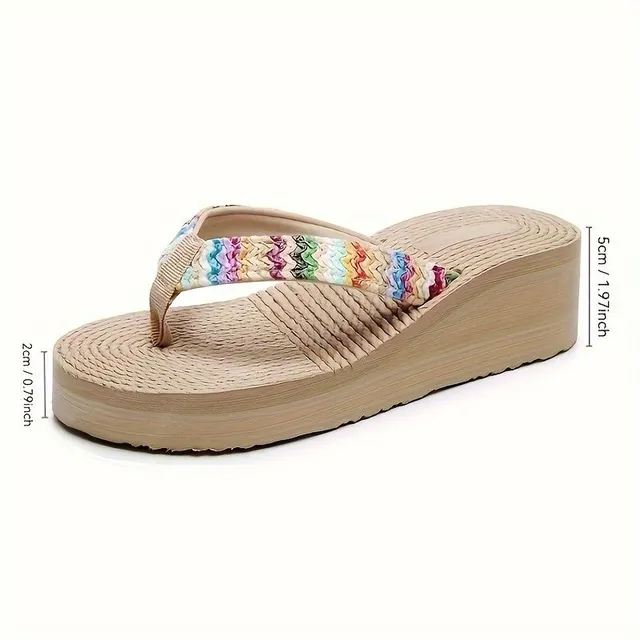 Women's striped comfortable flip-flops on high heels