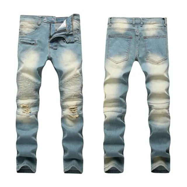 Pánské módní džíny Slim Fit Elastic Ripped Jeans Light blue 1700 31