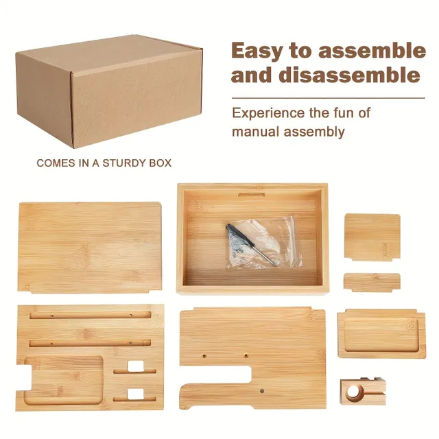 Bamboo Electronic Accessories Storage Box Charging Doc For Mobile Phone Holder for Storage To Office Holder On Bed