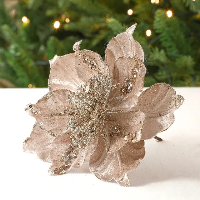 Artificial shiny Christmas flowers for a tree and festive decoration