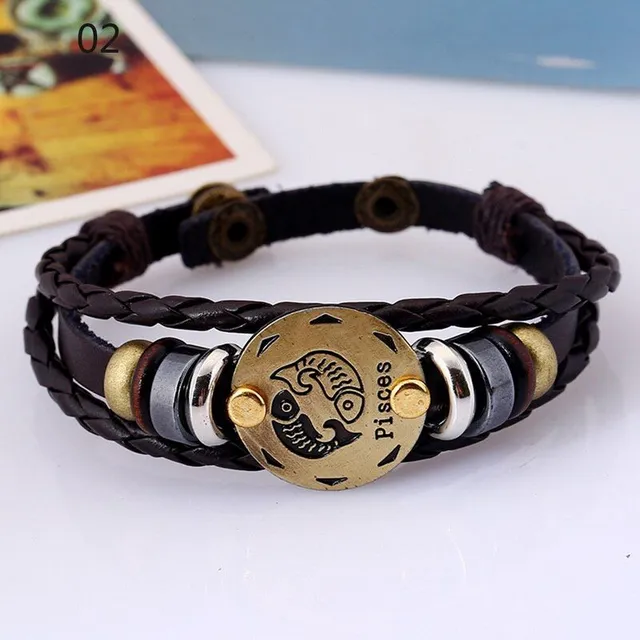 Unisex leather bracelet with zodiac sign